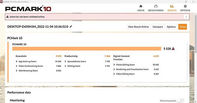 시스템 성능을 확인하기 위해 피씨마크10 기본 테스트를 수행했다. 출처=IT동아