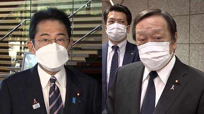 기시다 후미오 일본 총리(왼쪽), 하마다 야스카즈 일본 방위상