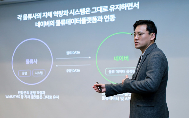 장진용 네이버 포레스트 CIC 책임리더가 지난 3일 서울 강남구에서 진행한 네이버 브랜드 파트너스 데이에서 ‘네이버도착보장’ 솔루션에 대해 발표하고 있다./사진 제공=네이버