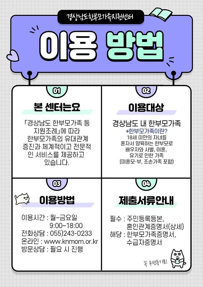 경남 한부모가족지원센터 이용방법 이미지 [경남도 제공. 재판매 및 DB 금지]