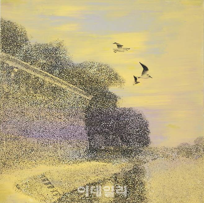 이은주 ‘퐁네프다리 밑’(Sous le Pont-Neuf·2022), 캔버스에 혼합기법, 80×80㎝(사진=갤러리마노)