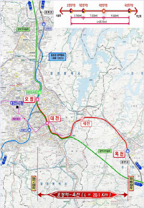 대전-옥천 광역철도 건설사업 노선도. 사진=대전시 제공