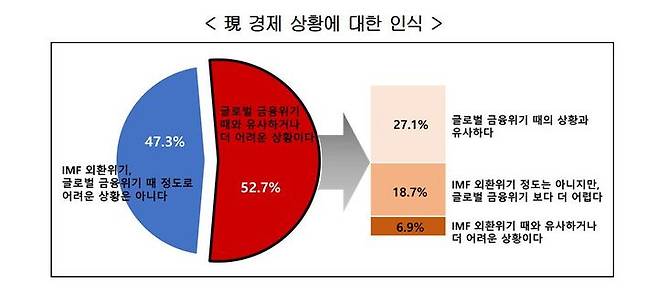 [서울=뉴시스] 현재 한국 경제 상황에 대한 인식(사진=한국경영자총협회) 2022.11.13 photo@newsis.com *재판매 및 DB 금지