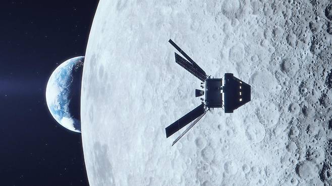 달 주변의 오리온 캡슐 상상도  [NASA 제공/ 재판매 및 DB 금지] photo@yna.co.kr