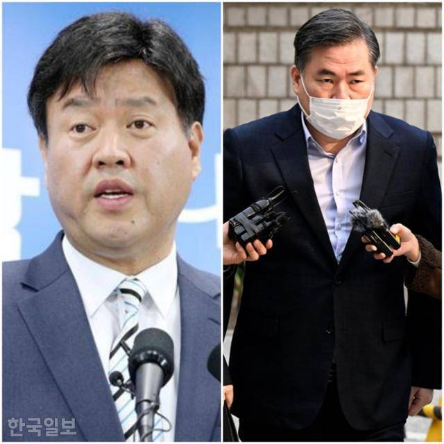 김용(왼쪽) 민주연구원 부원장과 유동규 전 성남도시개발공사 기획본부장. 한국일보 자료사진
