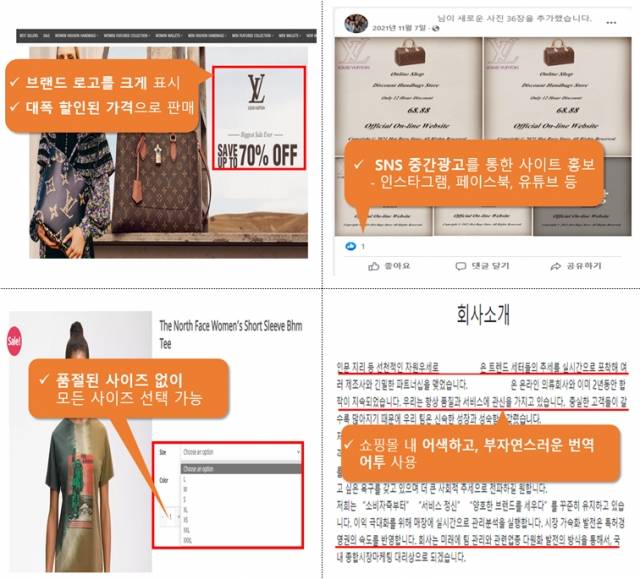 사기의심 사이트 주요 특징. 한국소비자원 제공