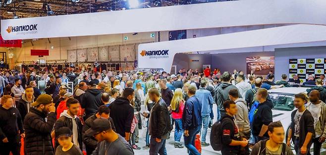 한국타이어가 2022 에센 모터쇼에 참가한다. 사진은 2019년 에센 모터쇼 행사 부스. /사진제공=한국타이어
