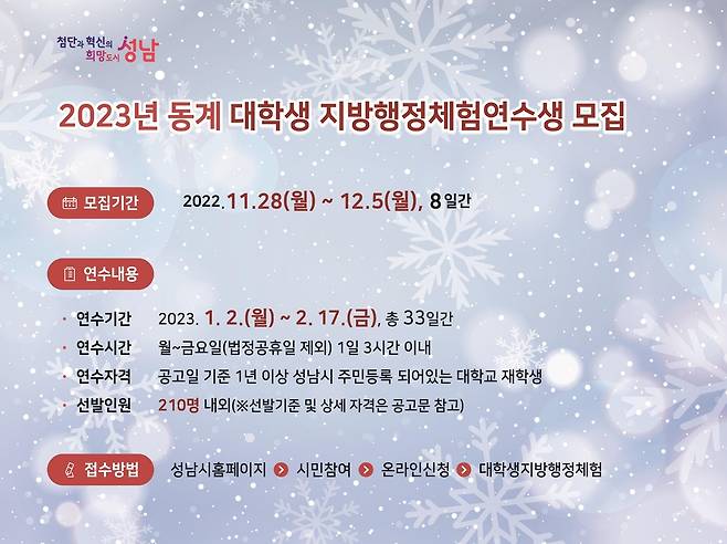 성남시, 행정체험 연수 대학생 모집  [성남시 제공. 재판매 및 DB 금지]