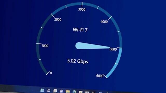 와이파이7 무선 랜카드 시제품 '게일피크2' 탑재 노트북은 초당 5Gbps 이상 전송 속도를 꾸준히 냈다. (사진=인텔)