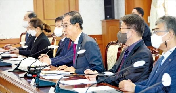 < 규제개혁위원회 개최 > 한덕수 국무총리(왼쪽 네 번째)가 25일 정부서울청사에서 규제개혁위원회를 주재하고 있다. 한 총리는 “경제 한파를 누그러뜨리고 미래 성장의 돌파구를 열기 위해서는 과감한 규제 혁신으로 민간 활력을 높이는 것이 중요하다”고 강조했다.   /연합뉴스