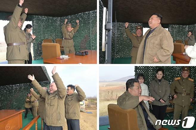 북한이 김정은 노동당 총비서의 딸을 전격 공개했다. 노동당 기관지 노동신문은 지난 19일 김 총비서가 전날 대륙간탄도미사일(ICBM) 발사를 지휘했다고 보도하며 그가 딸과 함께 발사 현장을 찾은 사진을 여러 장 공개했다. 오른쪽 하단 사진의 하얀 점퍼를 입은 인물이 김 총비서의 딸이다/사진=뉴스1·평양노동신문