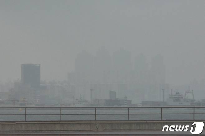 23일 오전 경북 포항시 송도동에서 바로 본 북구 지역에 있는 고층 아파트들이 짙은 안개에 덮여 있다. 2023.11.23/뉴스1 ⓒ News1 최창호 기자