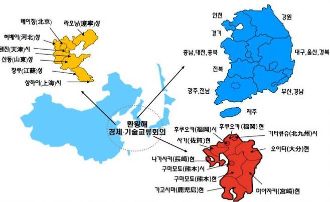 환황해 경제·기술 교류회 참여 지역.