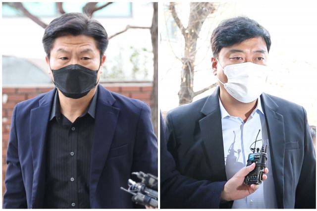 이임재(왼쪽 사진) 전 용산경찰서장과 최성범 용산소방서장이 지난 21일 오전 마포구 이태원사고 특별수사본부로 소환되고 있다. 연합뉴스