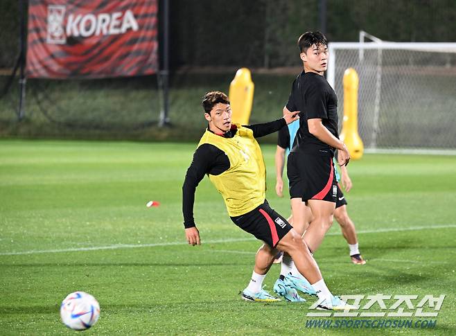 29일 축구국가대표팀 선수들이 카타르 도하 알 에글라 트레이닝센터에서 훈련을 했다. 미니게임으로 몸을 풀고 있는 황희찬과 선수들. 도하(카타르)=송정헌 기자songs@sportschosun.com/2022.11.29/