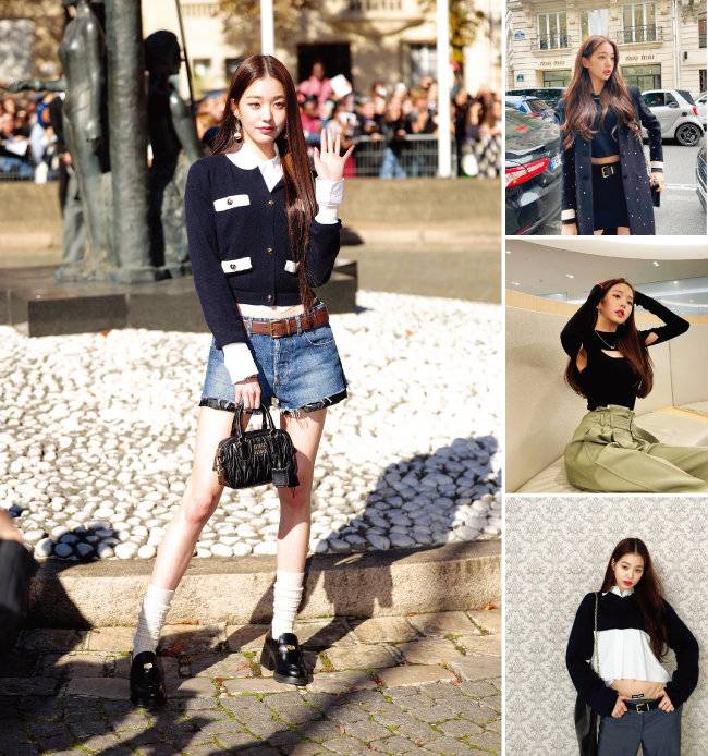 크롭트, 로라이즈 진  등을 트렌드로 불러낸 장원영의 미우미우 스타일링.