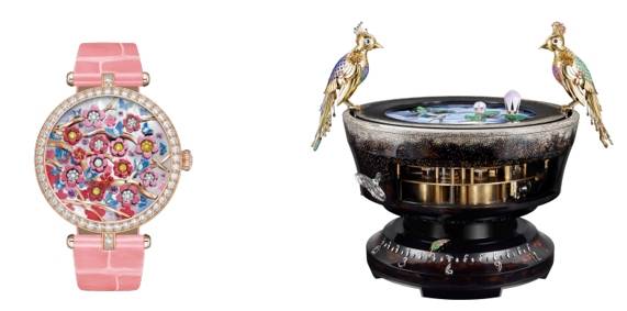 사진: (좌) 레이디 아펠 에르 플로럴 스리지에 워치, (우) 퐁텐 오 오와조 오토마통