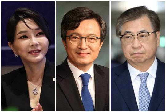 (왼쪽부터) 윤석열 대통령 부인 김건희 여사, 김의겸 더불어민주당 대변인, 서훈 전 국가안보실장. <대통령실·김의겸 의원실 제공, 연합뉴스>