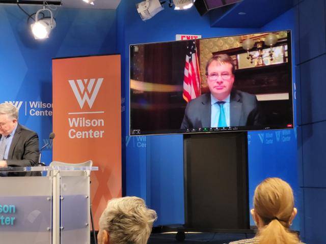 에드 케이건 미국 백악관 국가안보회의(NSC) 동아시아·오세아니아 담당 선임국장이 29일 워싱턴 싱크탱크인 윌슨센터가 개최한 간담회에서 발언하고 있다. 워싱턴=연합뉴스