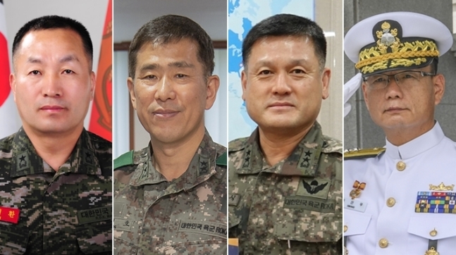 왼쪽부터 해병사령관 김계환, 육사교장 권영호, 특전사령관 손식, 해사교장 황선우.