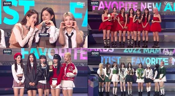 아이브, 엔믹스, 케플러, 르세라핌(왼쪽 위부터 시계방향). 사진｜‘2022 마마 어워즈’ 방송 캡처