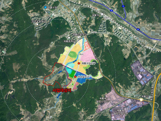 계룡 하대실2지구 사업대상지 위치(붉은 테두리) 사진=계룡시 제공