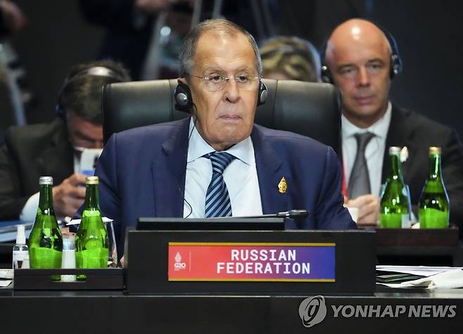 G20 정상회의 첫 번째 세션 참가한 라브로프 러시아 외교장관 [AP 연합뉴스 자료사진. 재판매 및 DB 금지]