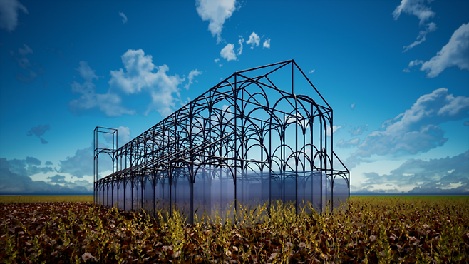 제주현대미술관 인근에 설치된 김기대의 ‘바실리카’ [사진=제주비엔날레]