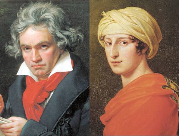 작곡가 루트비히 판 베토벤(왼쪽)과 그의 ‘불멸을 연인’으로 추정되는 안토니 브렌타노.   위키미디어 캡처