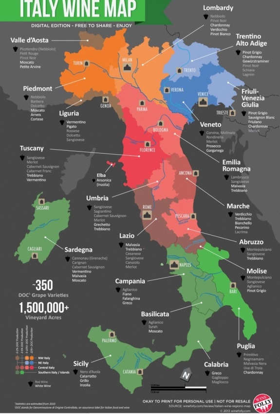 이탈리아 와인산지 지도. 와인폴리