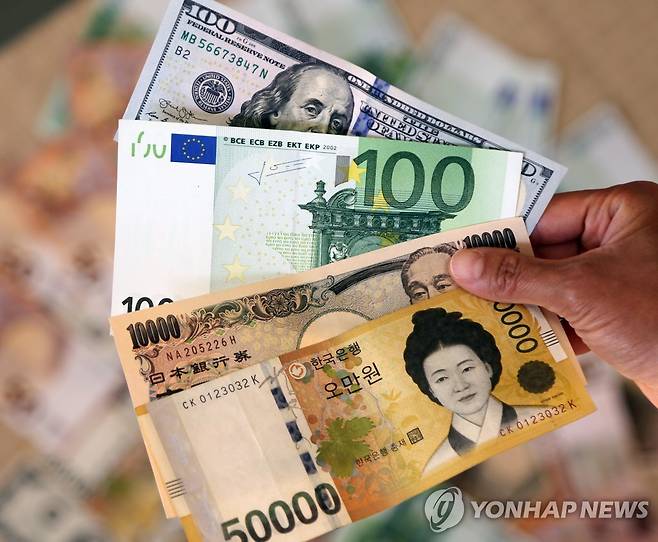 가치 급락한 엔화와 각국 통화(달러·유로·원) [연합뉴스 자료사진]