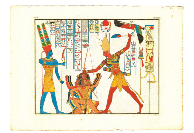 적을 무찌르는 람세스 2세 | 1832~1834년, ‘이집트와 누비아의 기념물’ 제1권 도판79, 리소그래프.   [사진 제공 · ENA파트너스]