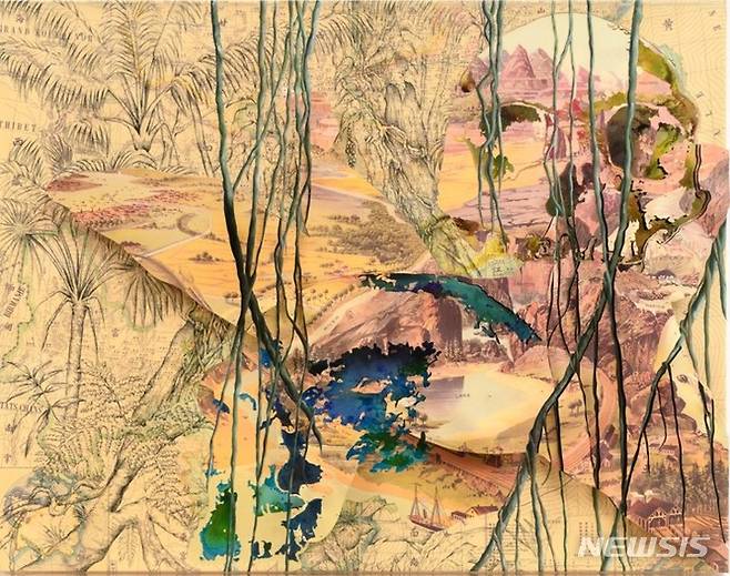 [서울=뉴시스]Pietro Ruffo, Anthropocene 7, 2022, Ink, oil and cutouts on paper laid on canvas, 124.5 x 158.5 cm