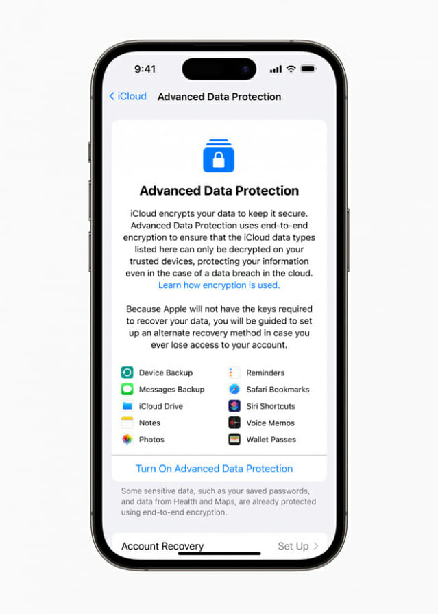 애플의 고급  데이터 보호 기능 이미지 (사진=애플)