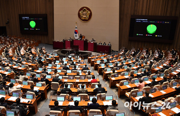 8일 오후 서울 여의도 국회에서 열린 본회의에서 민법 일부개정법률안(대안)이 통과되고 있다. [사진=김성진 기자]