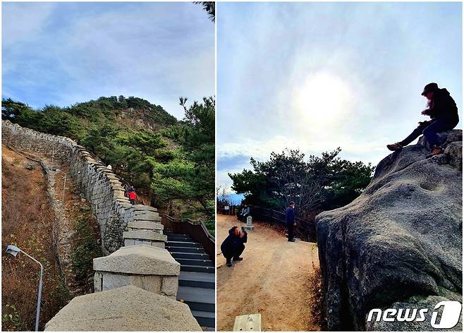 <왼쪽> 창의문에서 백악마루까지 기나긴 돌계단. <오른쪽> 백악산 정상은 나무에 가려 전망이 없다.