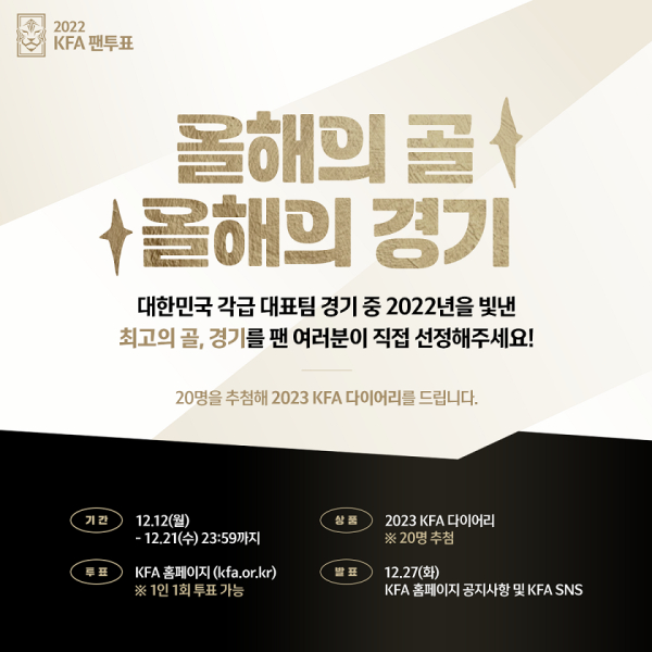 2022 올해의 골, 올해의 경기 안내 이미지. 사진｜KFA 제공