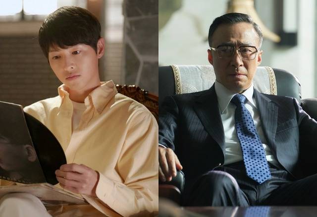 '재벌집 막내아들'은 순양그룹 총수 일가의 오너리스크를 관리하는 비서가 모종의 사건으로 죽음을 맞은 후 순양그룹의 막내 손자 진도준으로 회귀해 인생 2회차를 살아가는 판타지 드라마로, 진도준으로 분한 송중기(왼쪽)와 재벌 총수 진양철 회장 역의 이성민(오른쪽)의 연기가 호평을 받고 인기를 얻었다. /JTBC '재벌집 막내아들' 제작진 제공