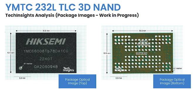 중국 YMTC의 232단 3D 낸드플래시. 테크인사이츠 제공