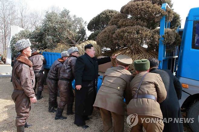 북한 김정은, '나무 심기' 지도 (평양 조선중앙통신=연합뉴스) 북한 김정은 국방위원회 제1위원장이 '식수절'을 맞은 지난 2일 공군부대를 방문해 나무심기 지도를 했다고 조선중앙통신이 3일 보도했다. 
    김 제1위원장은 부대 군인들과 직접 삽을 들고 구덩이 파기, 흙다지기 등 나무심기 '모범'을 보이며 산림조성 사업에서 군대가 앞장설 것을 주문했다. 2015.3.3 photo@yna.co.kr