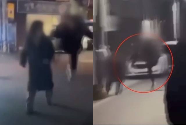 남자 중학생 두 명이 지난 18일 새벽 4시30분쯤 대구시 서구 내당동 거리에서 40대 여성을 폭행하고 있다. YTN 보도화면 캡처