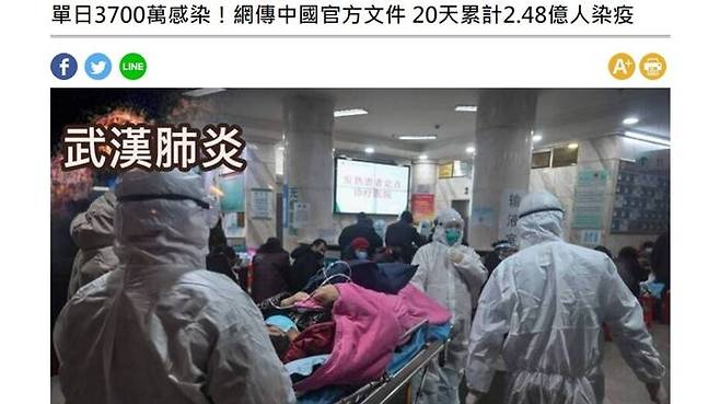 타이완 자유시보는 인터넷에 떠도는 중국 국가위생건강위원회 회의록 내용이라며 "하루 신규 감염자가 3,700만 명, 20일간 누적 감염자가 2억 4,800만 명에 달한다"고 보도했다.