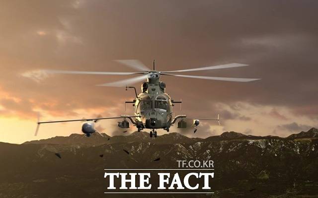 완전무장한 채 드론을 발사해 미래전을 수행하는 소형무장헬기(LAH) 상상도./KAI
