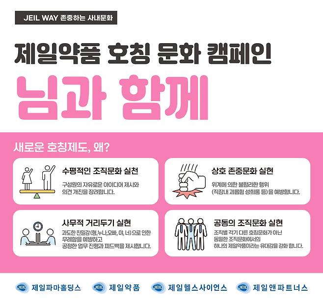 제일파마홀딩스가 수평적 조직문화를 만들기 위해 시행하는 호칭 문화 캠페인 포스터. /제일파마홀딩스