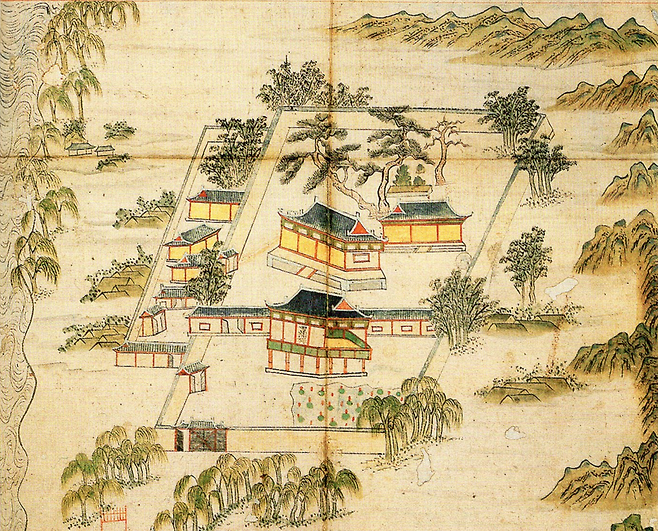 본궁(부분),『함흥내외십경도(咸興內外十景圖)』, 18세기, 종이에 색, 51.7×34cm, 국립중앙박물관