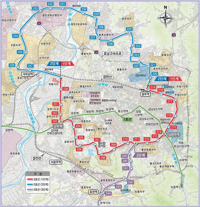 광주도시철도 2호선 노선도.광주시 제공