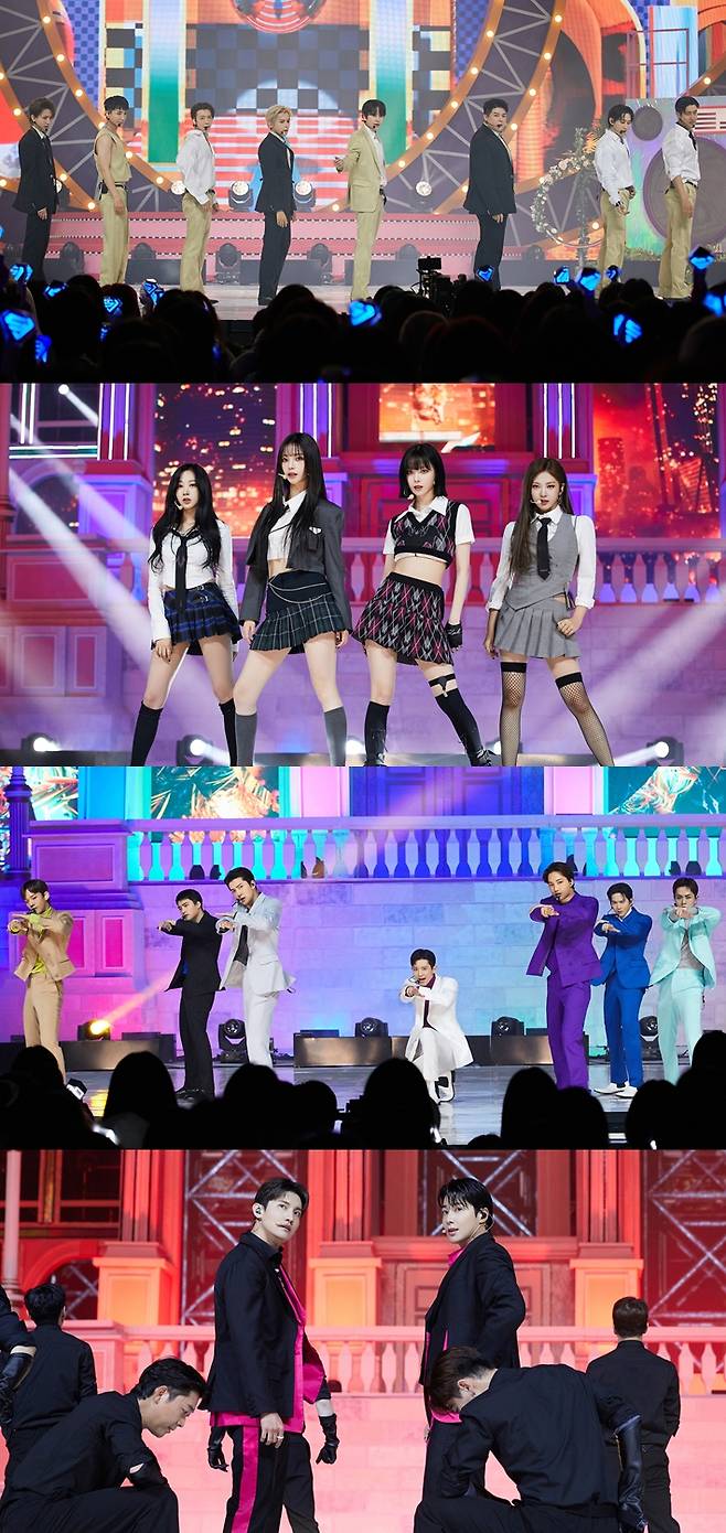 위쪽부터 슈퍼주니어, 에스파, 엑소, 동방신기. SM엔터테인먼트 제공