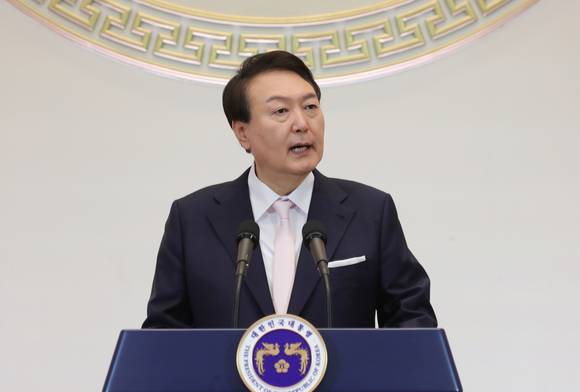 윤석열 대통령이 2일 오전 청와대 영빈관에서 열린 2023년 신년 인사회에서 발언하고 있다. 2023.01.02. [사진=뉴시스]