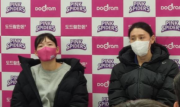 흥국생명 김해란(왼쪽)과 김연경. [사진=송대성 기자]