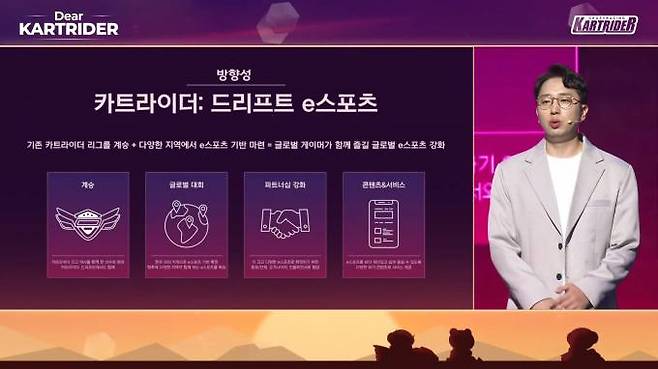 조재윤 디렉터가 카트라이더 드리프트 e스포츠의 방향성을 설명하고 있다.   유튜브 캡처